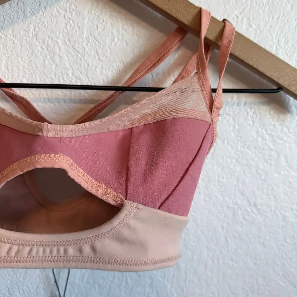 NWT For Love & Lemons Emma Cutout Colorblock Strappy Sports Bra Rose Pink XXS